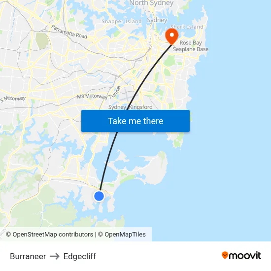 Burraneer to Edgecliff map