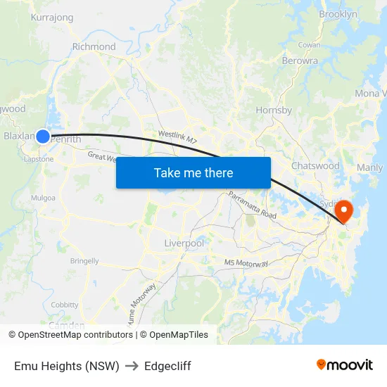 Emu Heights (NSW) to Edgecliff map