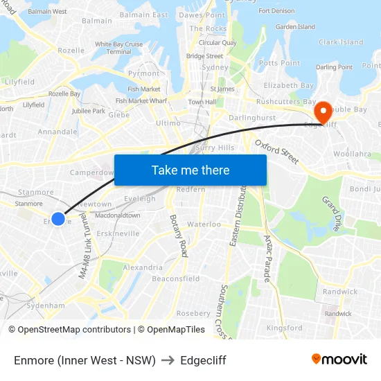 Enmore (Inner West - NSW) to Edgecliff map