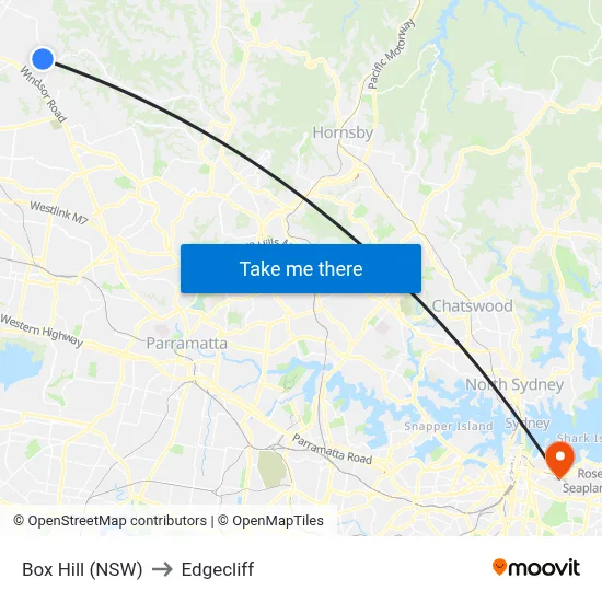 Box Hill (NSW) to Edgecliff map