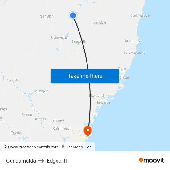 Gundamulda to Edgecliff map