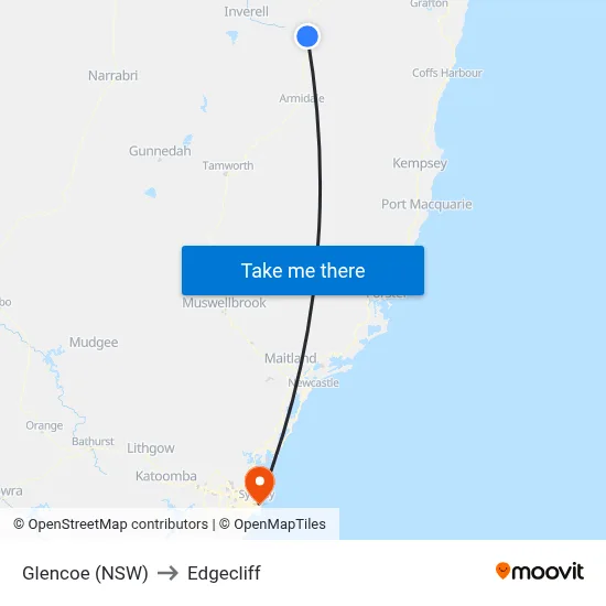 Glencoe (NSW) to Edgecliff map