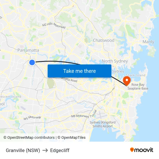 Granville (NSW) to Edgecliff map