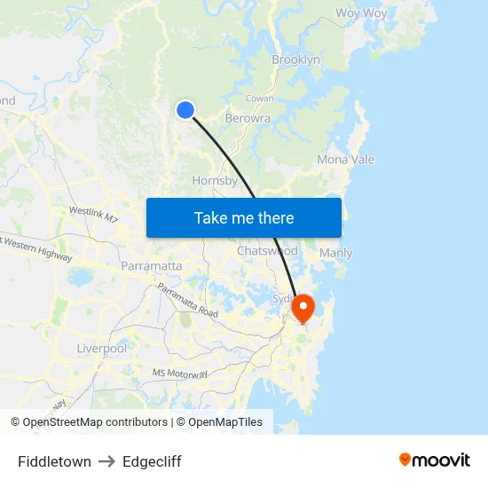 Fiddletown to Edgecliff map