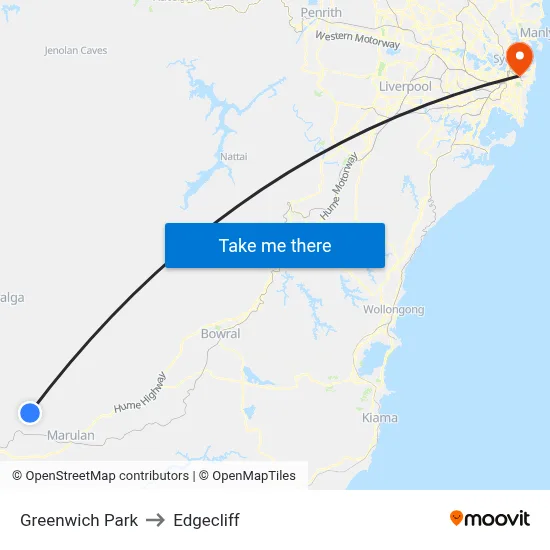 Greenwich Park to Edgecliff map