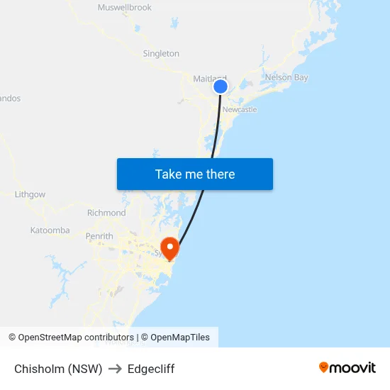 Chisholm (NSW) to Edgecliff map