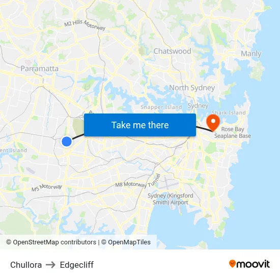 Chullora to Edgecliff map