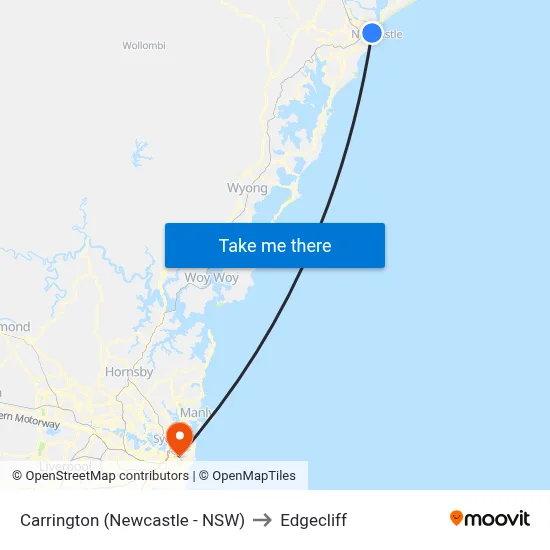 Carrington (Newcastle - NSW) to Edgecliff map
