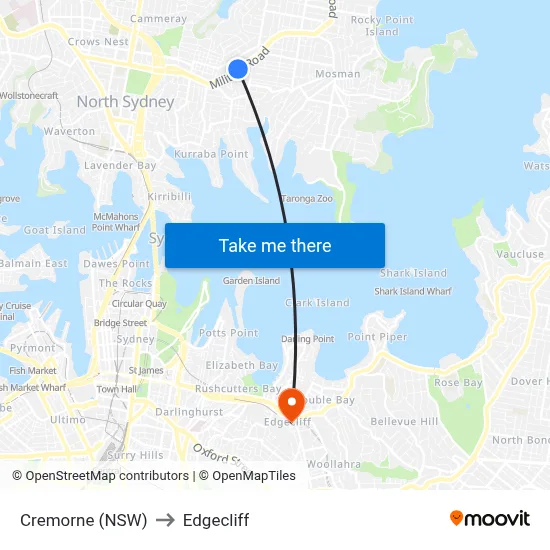 Cremorne (NSW) to Edgecliff map