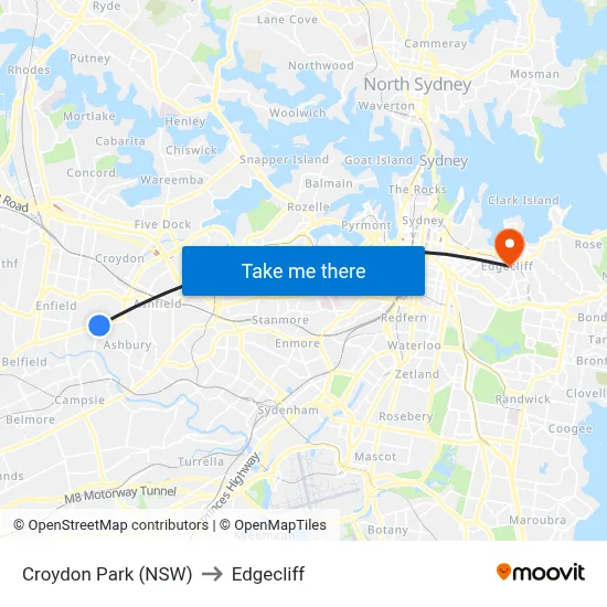Croydon Park (NSW) to Edgecliff map