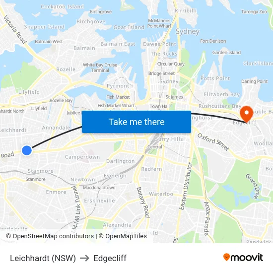 Leichhardt (NSW) to Edgecliff map
