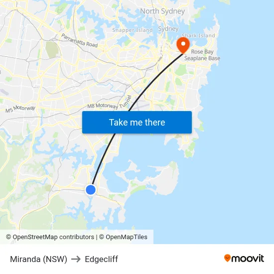 Miranda (NSW) to Edgecliff map