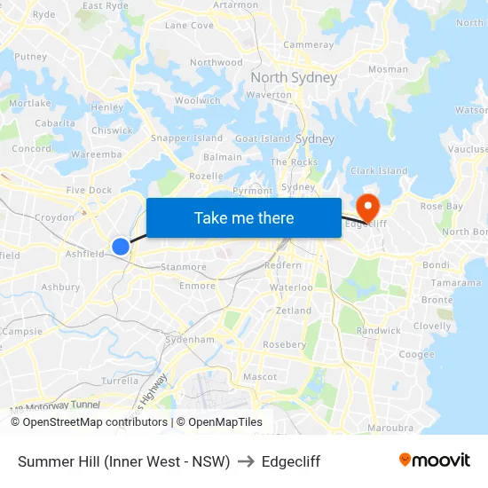 Summer Hill (Inner West - NSW) to Edgecliff map