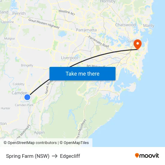 Spring Farm (NSW) to Edgecliff map