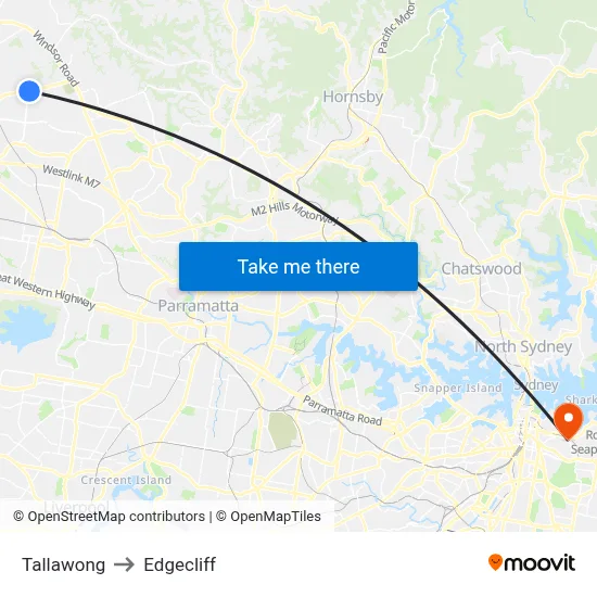 Tallawong to Edgecliff map