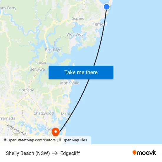 Shelly Beach (NSW) to Edgecliff map