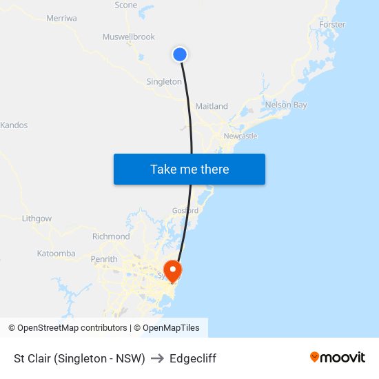St Clair (Singleton - NSW) to Edgecliff map