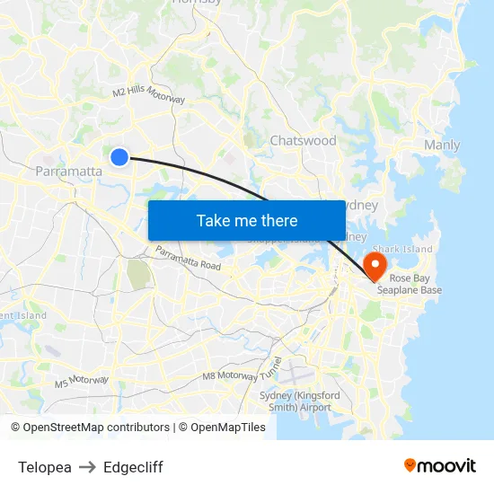 Telopea to Edgecliff map