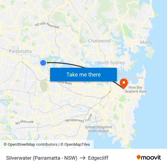 Silverwater (Parramatta - NSW) to Edgecliff map