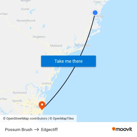 Possum Brush to Edgecliff map