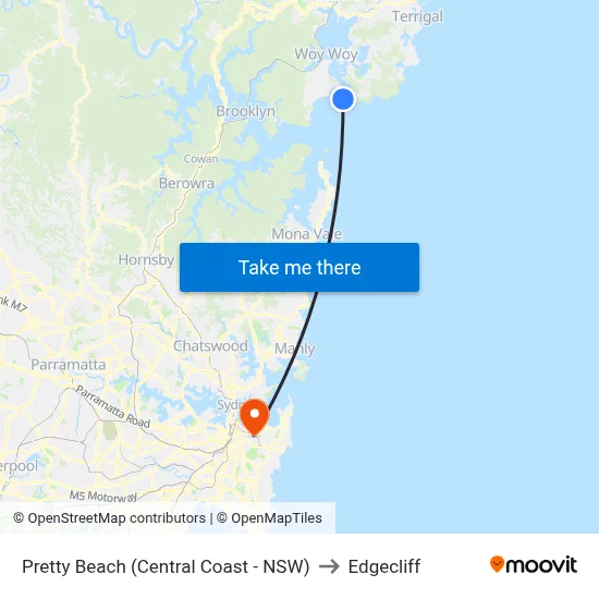 Pretty Beach (Central Coast - NSW) to Edgecliff map