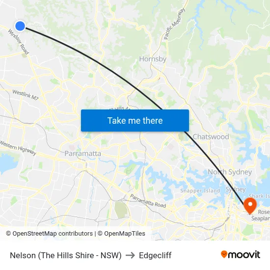 Nelson (The Hills Shire - NSW) to Edgecliff map