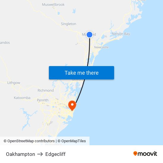 Oakhampton to Edgecliff map