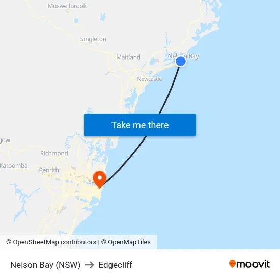 Nelson Bay (NSW) to Edgecliff map