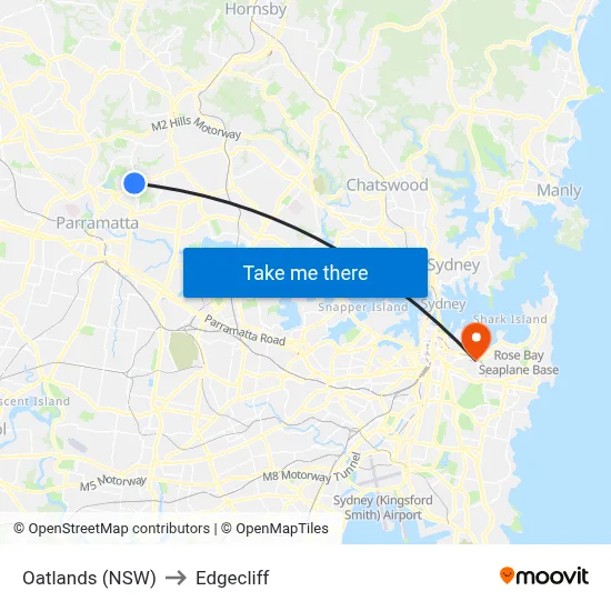 Oatlands (NSW) to Edgecliff map