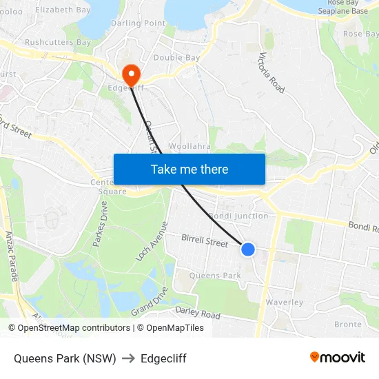 Queens Park (NSW) to Edgecliff map