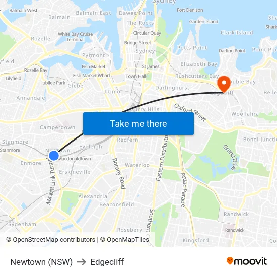 Newtown (NSW) to Edgecliff map