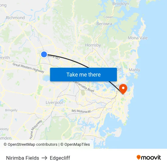 Nirimba Fields to Edgecliff map
