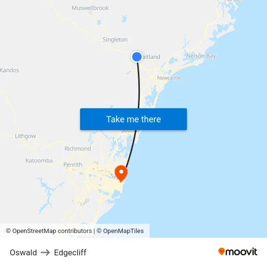 Oswald to Edgecliff map