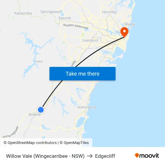 Willow Vale (Wingecarribee - NSW) to Edgecliff map