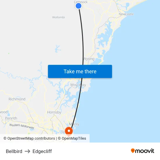 Bellbird to Edgecliff map