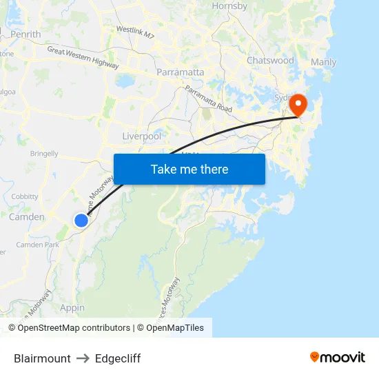 Blairmount to Edgecliff map