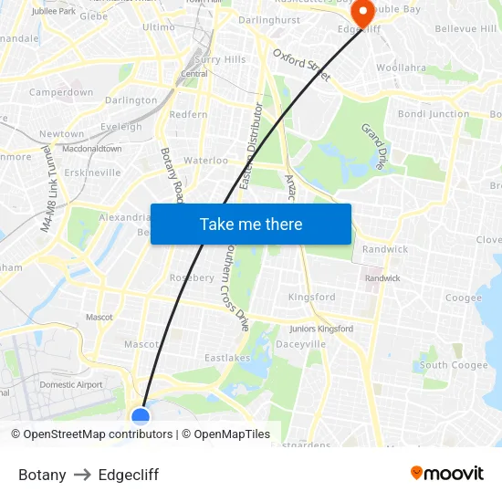 Botany to Edgecliff map