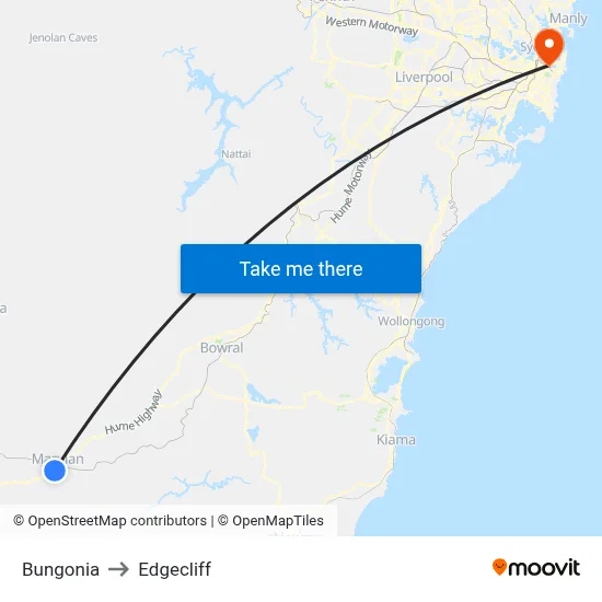 Bungonia to Edgecliff map
