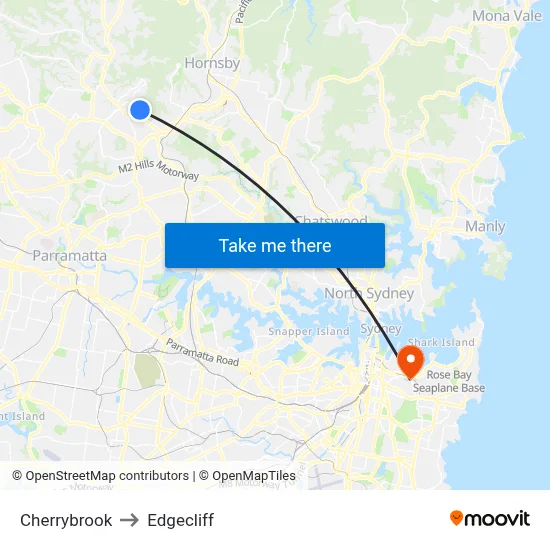 Cherrybrook to Edgecliff map