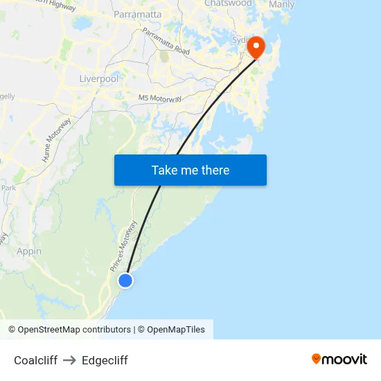 Coalcliff to Edgecliff map