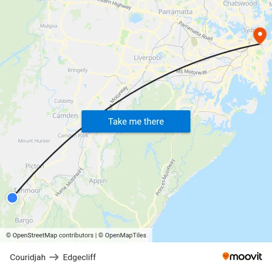 Couridjah to Edgecliff map
