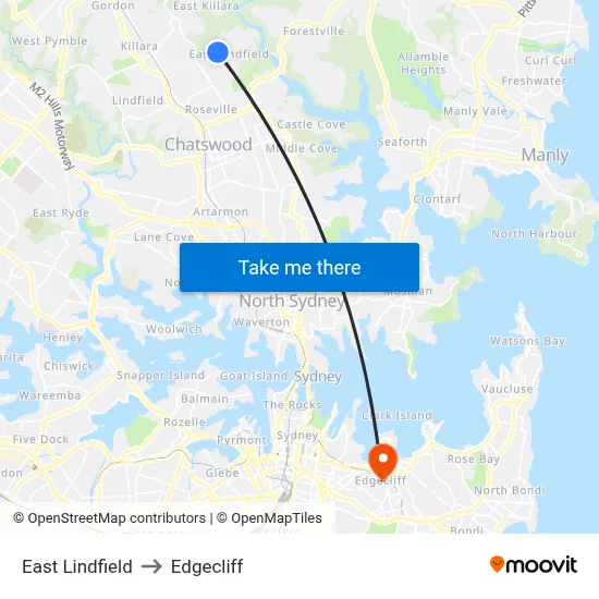 East Lindfield to Edgecliff map
