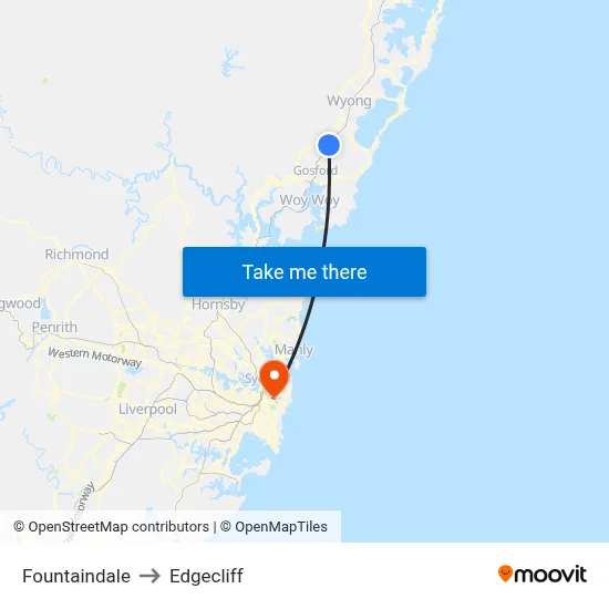 Fountaindale to Edgecliff map