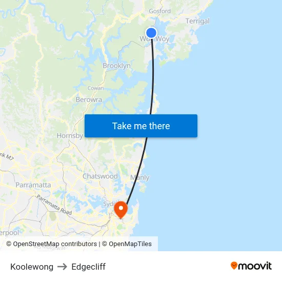 Koolewong to Edgecliff map