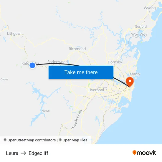 Leura to Edgecliff map