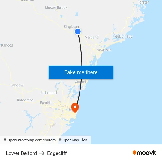 Lower Belford to Edgecliff map