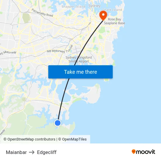 Maianbar to Edgecliff map