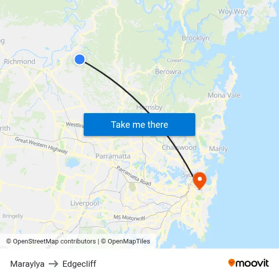 Maraylya to Edgecliff map