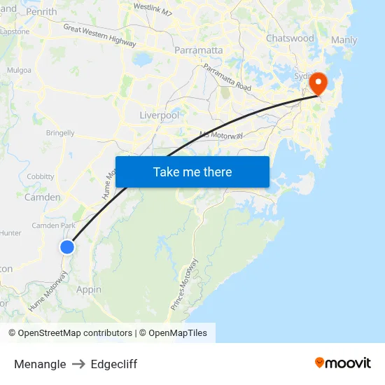 Menangle to Edgecliff map