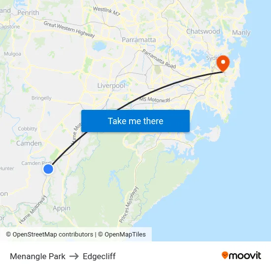 Menangle Park to Edgecliff map